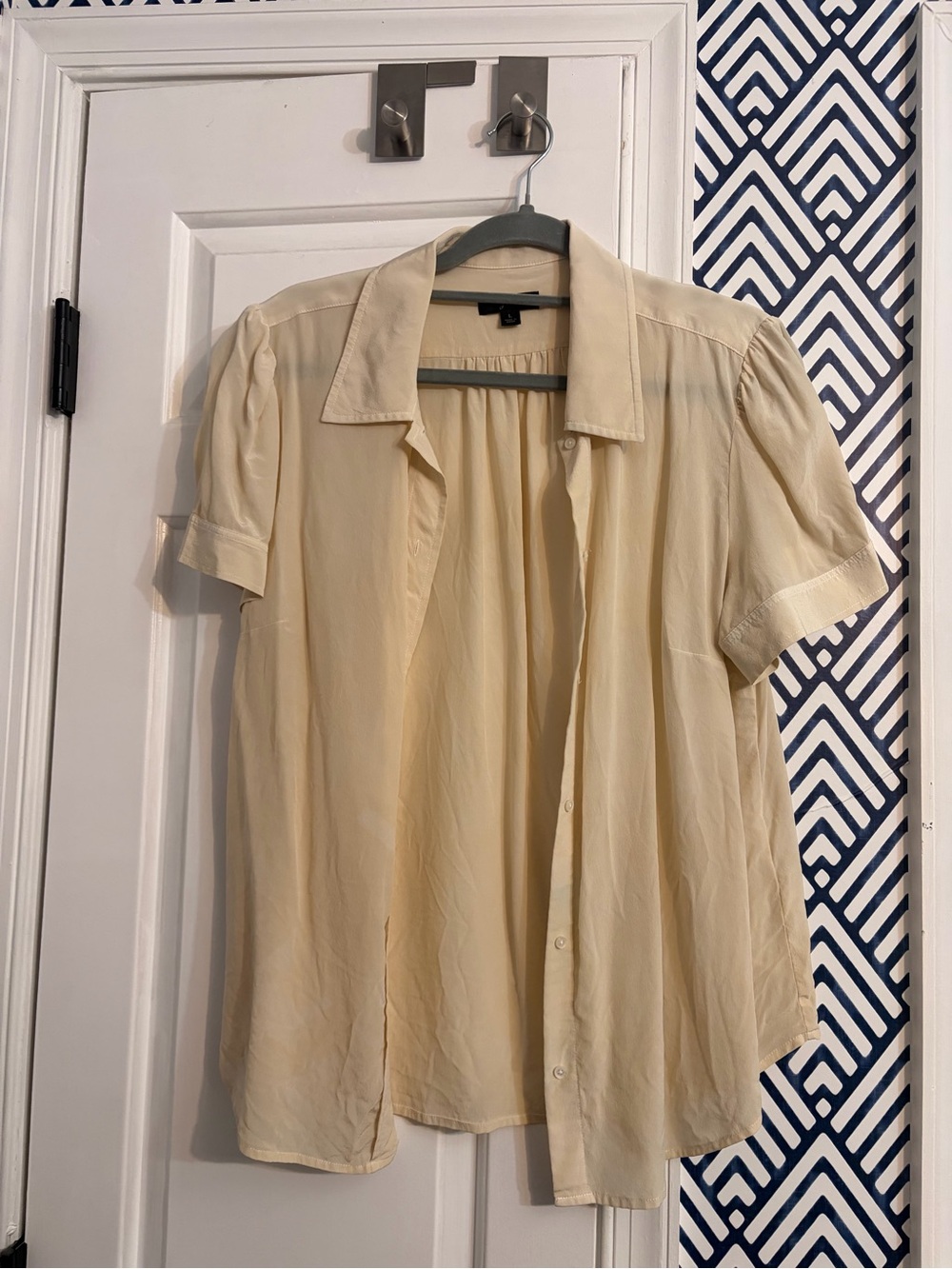 J. Crew Short-Sleeve Button-Up Blouse in Pale Yellow